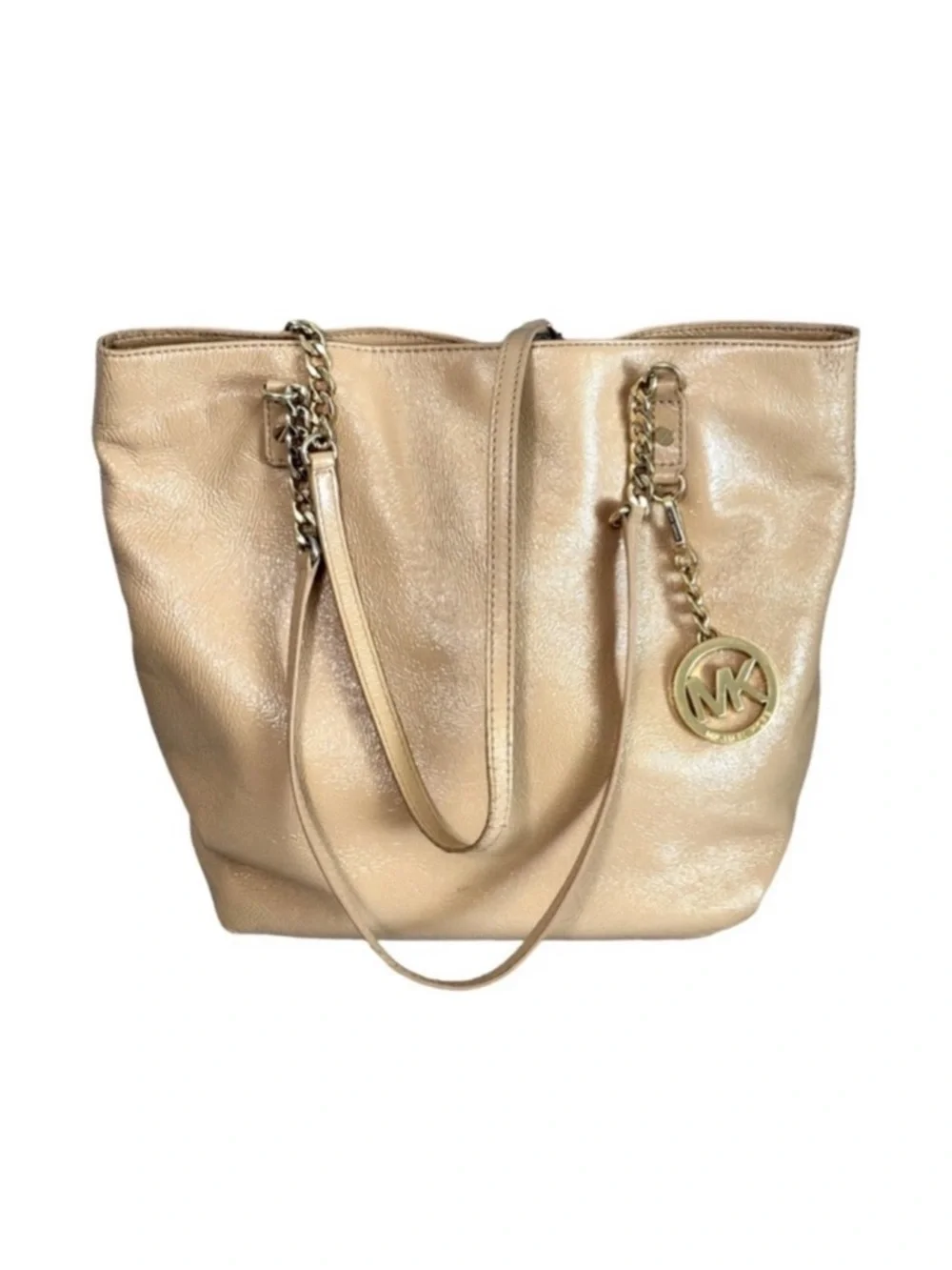 Michael Kors Jet Set Chain Tote Leather Bag Tan Beige Gold - Picture 10 of 11